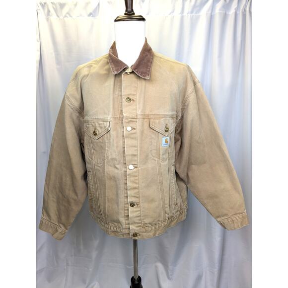 Vintage Carhartt Men's Tan Trucker Jacket Unlined Chore Coat Western Canvas Read - Picture 1 of 13